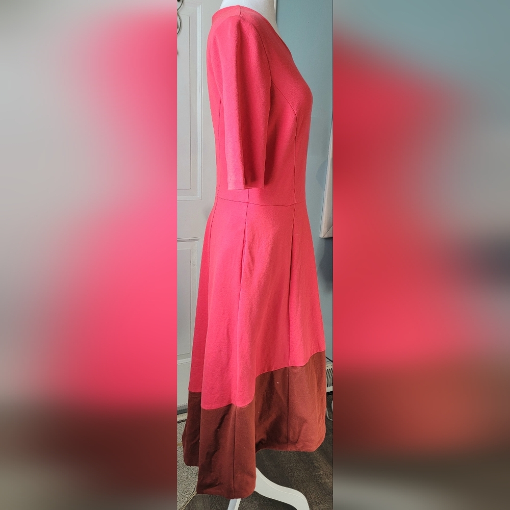 Boden Wren Ponte Jersey Knit Midi Dress Womens 8 Pop Peony & Brown High-Low Heam - Picture 6 of 14